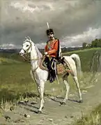 « Nicolas II en uniforme de la garde de hussard, 1907, huile, toile — Musée Russe.