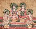 Les quatre prophètes, de gauche à droite : Mani, Zoroastre, Bouddha et Jésus.