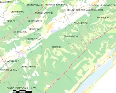 Carte représentant les limites territoriales de plusieurs communes.