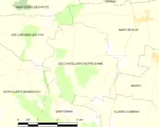 Carte des Châtelliers-Notre-Dame et des communes limitrophes.