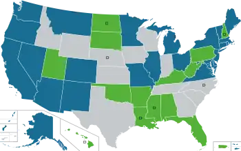 Carte de la législation sur le cannabis aux États-Unis en juin 2016.