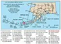Carte montrant les volcans de l'Alaska. La marque indique la position de l'île Bogoslof.
