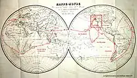 Mappe-monde, voyage autour du monde de Camille de Roquefeuil.