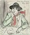 Marie à l’atelier, 1928, dessin aquarellé, dédicacé à Raykis, 12,6&nbsp;×&nbsp;13&nbsp;cm, coll. privée.
