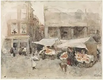 Floris Arntzenius&nbsp;(en), Marché avec étals de fleurs (n. d., Rijksmuseum Amsterdam).