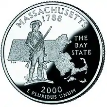 La statue reprise sur le revers du State Quarter du Massachusetts.