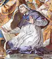 Détail de la fresque de saint Conrad de la chapelle du château de Meersburg&nbsp;(de) représentant le cardinal (par Göz, 1741