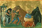 Le martyre de saint Judah Quiriace, miniature du martyrologe de saint Basile, XVe