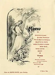 Menu de mariage  d'Eugène Corbin et Jeanne Blosse illustré par Victor Prouvé