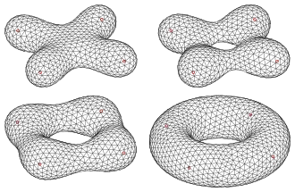 metamorphoses between two implicit surfaces (torus and a constant distance product surface)