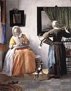 Gabriel Metsu, Femme lisant une lettre, vers 1662-1665, 53&nbsp;×&nbsp;40&nbsp;cm, Dublin, Galerie nationale d'Irlande.