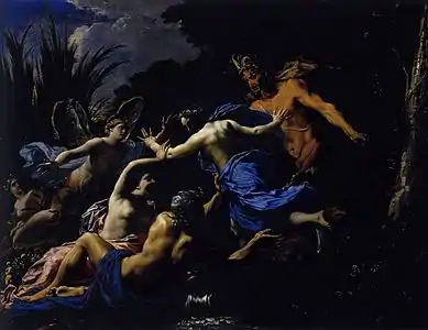 Pan et Syrinx (1657), huile sur toile, 98&nbsp;×&nbsp;131&nbsp;cm, Paris, musée du Louvre.