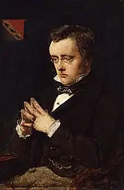 Tableau. Collins, romancier ami de Dickens, maître du roman à sensation, visage assez plat, mains jointes, environ 40&nbsp;ans, regard songeur