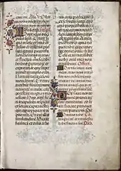 Page avec 2 colonnes de textes et 4 lettrines ornées.