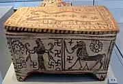 Potnia Theron, Maîtresse des animaux / cheval attaché. Boîte béotienne (pyxis). Fin VIIe&nbsp;siècle.Berlin