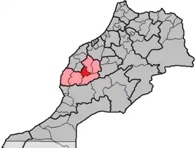 Localisation de Préfecture de Marrakech  ‘Amālat Murrākuṣ (arabe) Tamaẓlayt en Meṛṛakec (berbère)