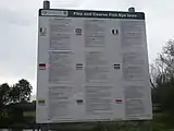 Panneau en Irlande avec neuf langues représentées par leurs drapeaux et leurs noms.