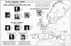 Structure du SHAPE en 1952. Le QG de l'AFSOUTH est situé à Naples.
