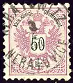 50 kr oblitéré bilingue en 1891 Neratovice en Bohême