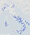 Carte des toponymes dédiés à Victor-Emmanuel en Italie en 2019.