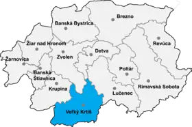 Localisation du district de Veľký Krtíš  dans la région de Banská Bystrica (Carte interactive)