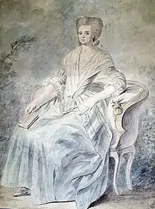 Anonyme, portrait d'Olympe de Gouges.Mine de plomb et aquarelle, XVIIIe&nbsp;siècle. Musée du Louvre.