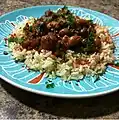 Orez shu'it&nbsp;(en) (אורז שעועית), spécialité jérusalémite (haricots, sauce tomate et riz).