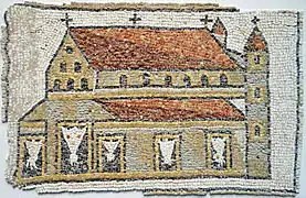 Mosaïque byzantine : basilique avec tours (Ve&nbsp;siècle)