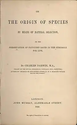 page de couverture de l'ouvrage De l'origine des espèces