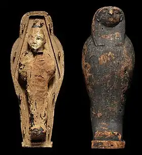 Figurine d'un «&nbsp;Osiris végétant&nbsp;» et son sarcophage (époque ptolémaïque).