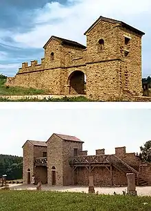 Porte prétorienne reconstituée au castrum de Welzheim, comparable à celui du castrum de Mainhardt.
