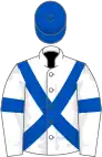 White, royal blue cross belts and armlets, royal blue cap