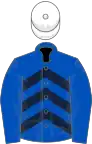 Chevronnée bleue roy et gros bleu, toque blanche