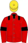 Red, black epaulettes and armlets, yellow cap