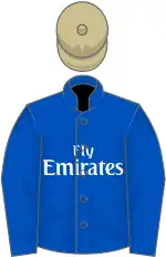 royal blue, beige cap