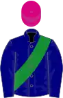 Gros Bleu ceinture verte, toque cerise