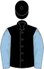 Black, light blue sleeves