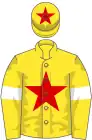 Jaune une étoile rouge, manches jaunes brassards blancs, toque jaune une étoile rouge