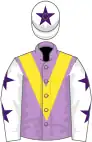 Mauve, gold chevron, white sleeves, purple stars, white cap, purple star