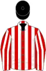 Red and white stripes, black cap