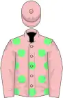 Pink, Emerald Green spots, Pink sleeves and cap