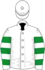 White, white sleeves, green hooped, white cap