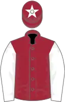 Maroon, white sleeves, maroon cap, white star