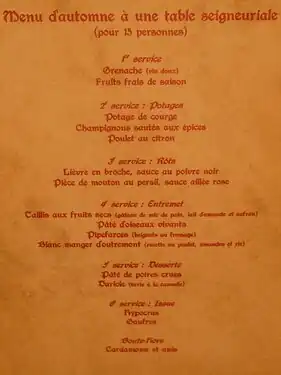 Menu d'un repas seigneurial de type médiéval.