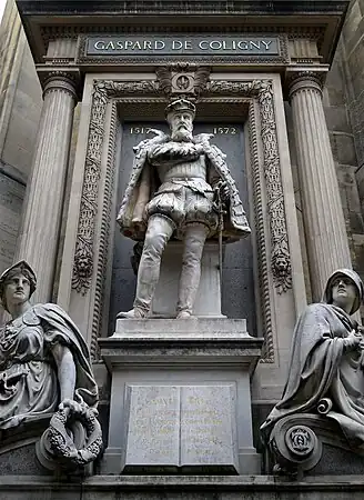 Détail du Monument de l’amiral Gaspard de Coligny, Paris, temple protestant de l'Oratoire du Louvre.