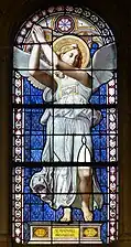 Vitrail représentant l'archange Raphael, église Notre-Dame-de-Compassion de Paris.