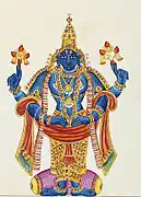 Vishnou sous la forme de Panduranga. Peinture Company Style de l'École de Trichinopoly, réalisée entre 1820 et 1825.