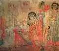 Femmes Khitan portant des vêtements de style Tang&nbsp;; Tombe Baoshan n°2 peinture murale datant de la dynastie Liao .
