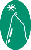 La forme de la presqu'ile du Médoc, avec une étoile à la pointe, sur un ovale vert.