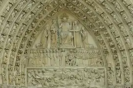 Le tympan du portail du Jugement dernier (XIIIe&nbsp;siècle, linteau XIXe&nbsp;siècle).